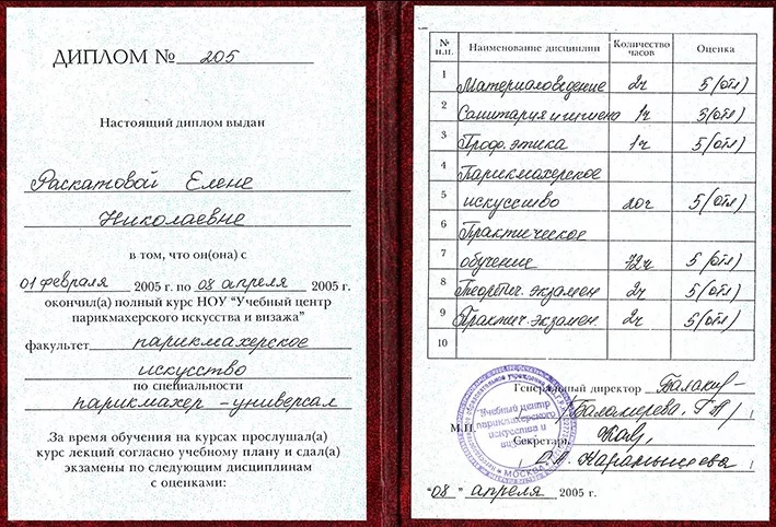 Диплом парикмахера универсала 2005 год курсы в Москве